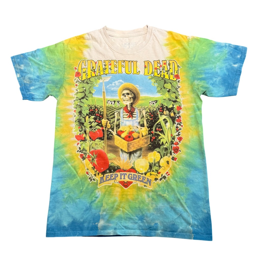 Grateful Dead Liquid Blue Tie Dye T-Shirt Keep It Green Skeleton Farmer M